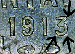 KM 445 1913 50c 3 over 2 detail