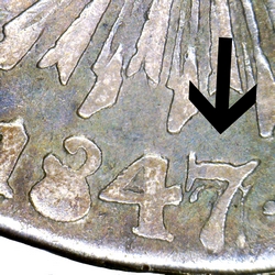 KM 374.3 1847 repunched 7 detail