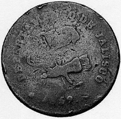 KM 356 ¼ real 1859 Jalisco with 3 and 6 counterstamp